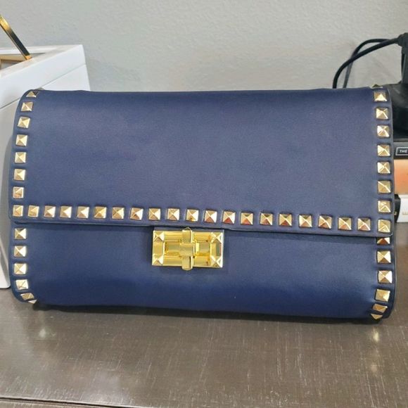 NWT Vogue blue and gold studded clutch/crossbody